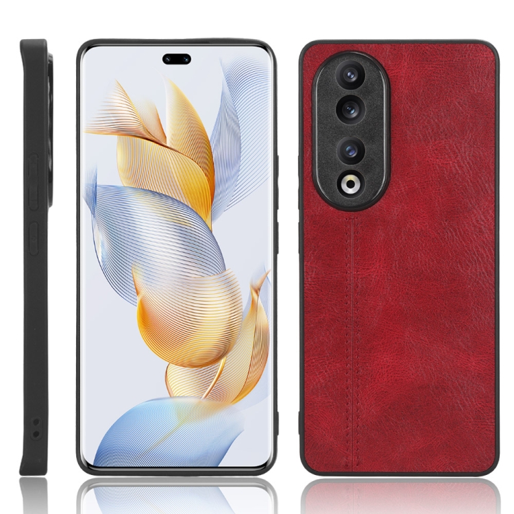 

For Honor 90 Pro Cow Pattern Sewing Back Cover Phone Case(Red)