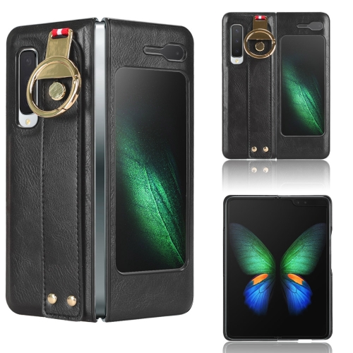 

For Samsung Galaxy Fold 5G /W20 Wristband Leather Back Phone Case(Black)