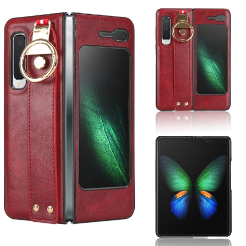 

For Samsung Galaxy Fold 5G /W20 Wristband Leather Back Phone Case(Red)