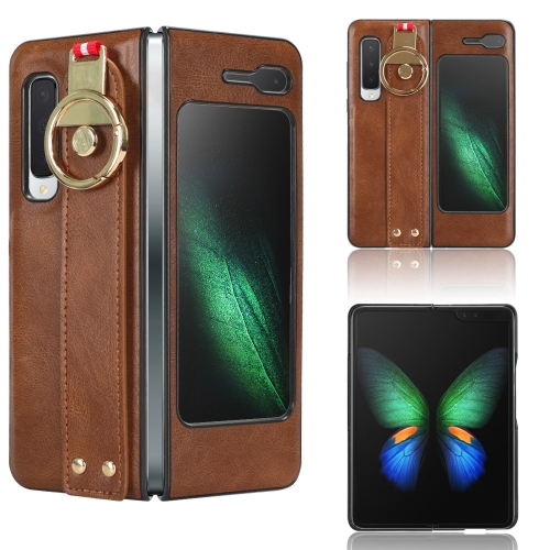 

For Samsung Galaxy Fold 5G /W20 Wristband Leather Back Phone Case(Brown)