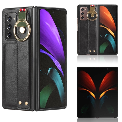 

For Samsung Galaxy Z Fold2 5G Wristband Leather Back Phone Case(Black)