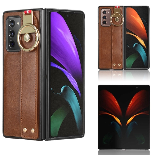 

For Samsung Galaxy Z Fold2 5G Wristband Leather Back Phone Case(Brown)