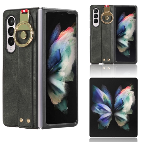 

For Samsung Galaxy Z Fold3 5G Wristband Leather Back Phone Case(Green)