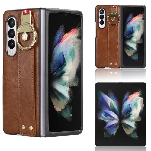 

For Samsung Galaxy Z Fold3 5G Wristband Leather Back Phone Case(Brown)