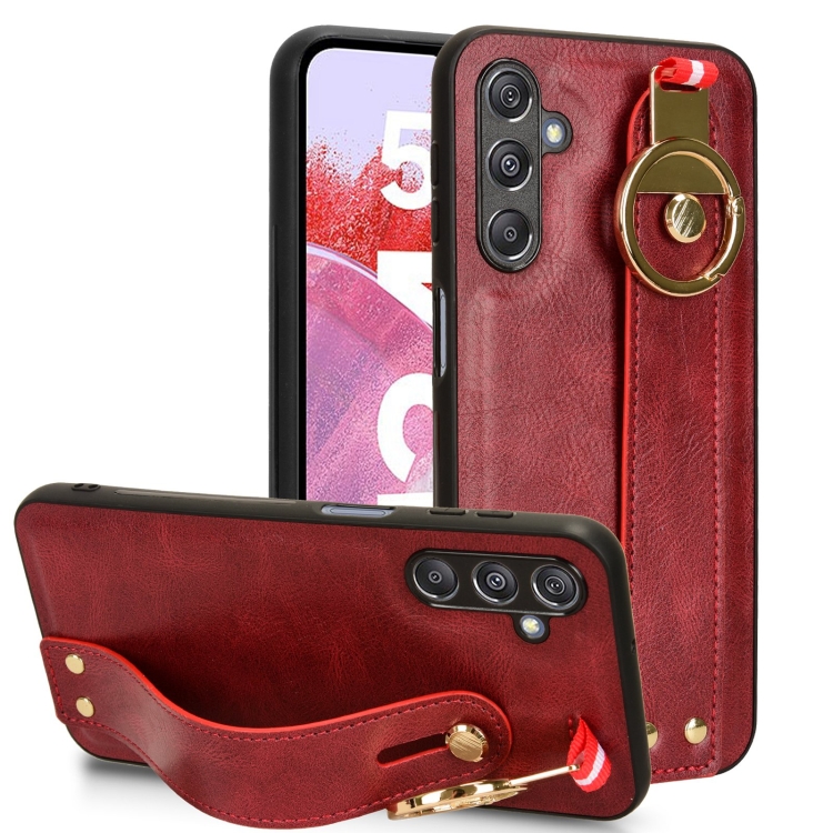 

For Samsung Galaxy M34 5G Wristband Leather Back Phone Case(Red)