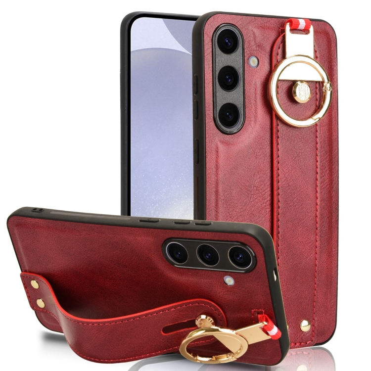 

For Samsung Galaxy S24 5G Wristband Leather Back Phone Case(Red)