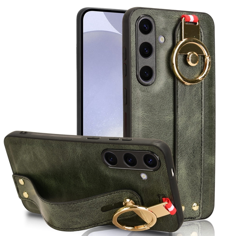 

For Samsung Galaxy S24 5G Wristband Leather Back Phone Case(Green)