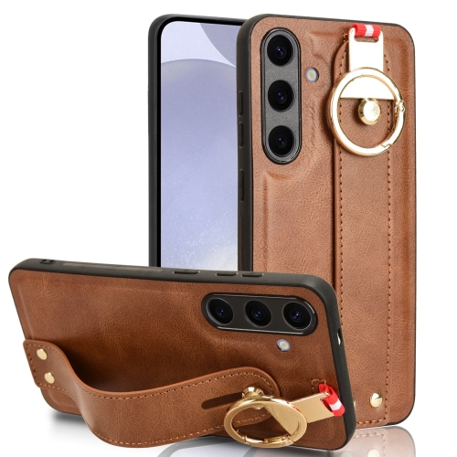 

For Samsung Galaxy S24 5G Wristband Leather Back Phone Case(Brown)