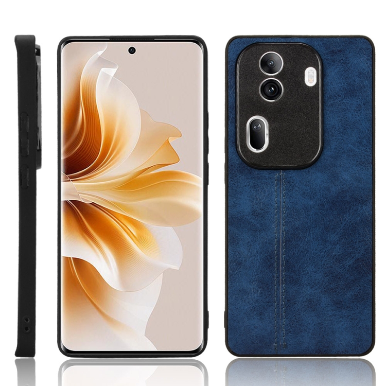 

For OPPO Reno11 Pro Global Cow Pattern Sewing Back Cover Phone Case(Blue)