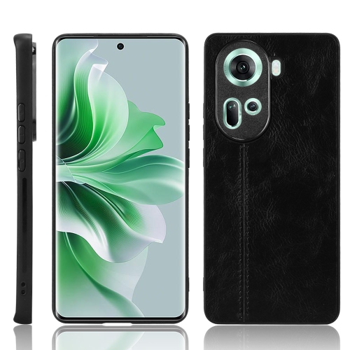 

For OPPO Reno 11 5G Global Cow Pattern Sewing Back Cover Phone Case(Black)