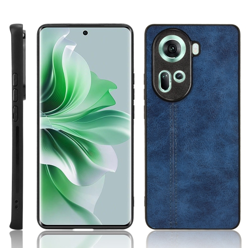 

For OPPO Reno 11 5G Global Cow Pattern Sewing Back Cover Phone Case(Blue)