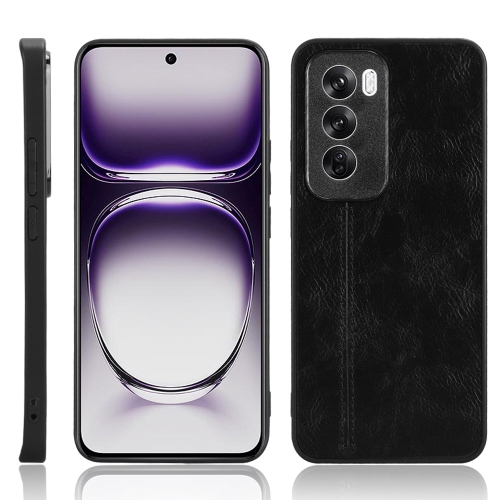 

For OPPO Reno12 Pro 5G Global Cow Pattern Sewing Back Cover Phone Case(Black)