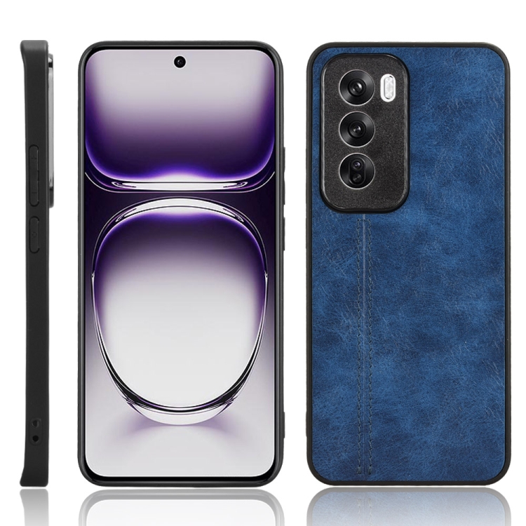 

For OPPO Reno12 5G Global Cow Pattern Sewing Back Cover Phone Case(Blue)