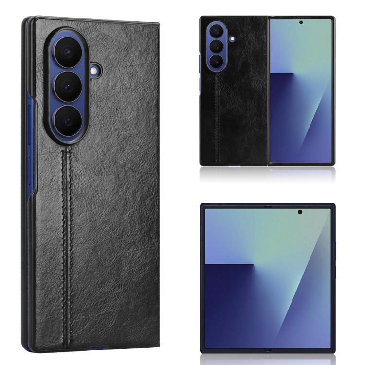 

For Samsung Galaxy Z Fold7 5G Cow Pattern Sewing Back Cover Phone Case(Black)