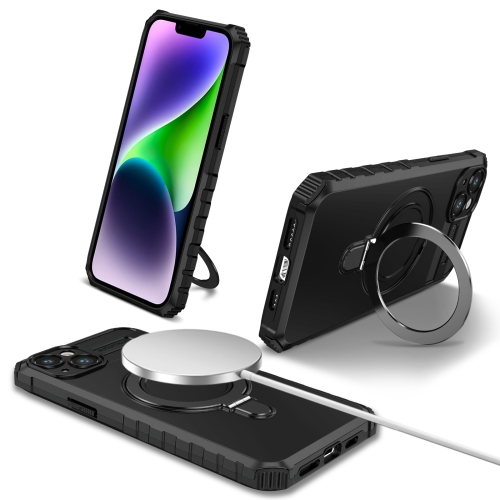 

For iPhone 15 Plus MagSafe Magnetic Holder Phone Case(Black)