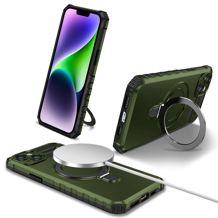 

For iPhone 14 Plus MagSafe Magnetic Holder Phone Case(Green)