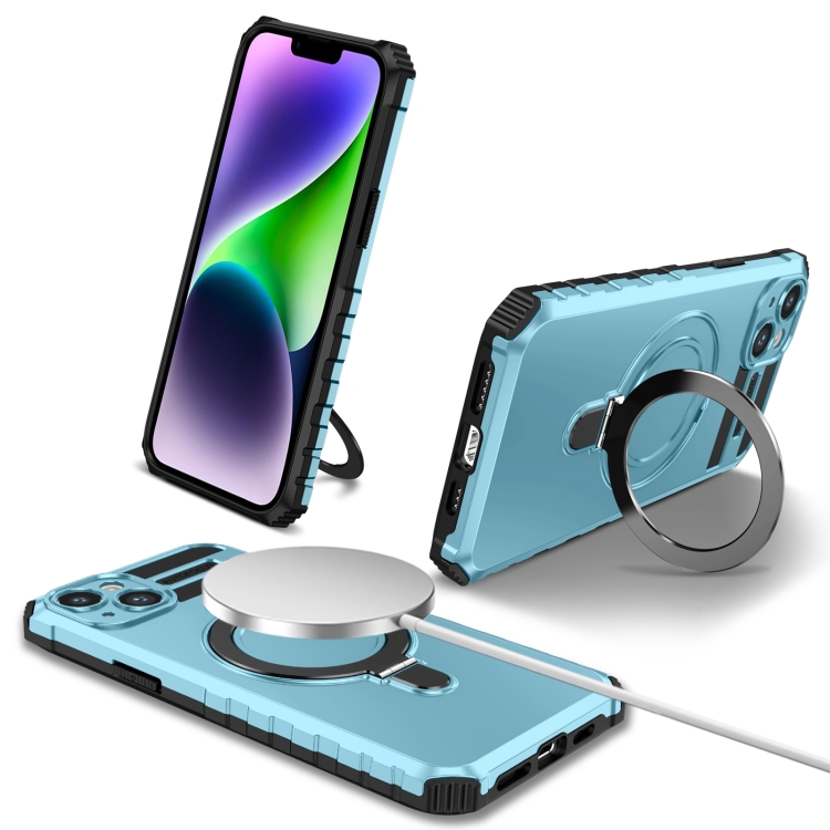 

For iPhone 14 Plus MagSafe Magnetic Holder Phone Case(Light Blue)