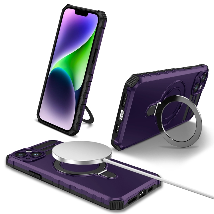 

For iPhone 14 MagSafe Magnetic Holder Phone Case(Purple)