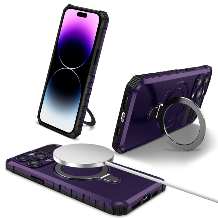 

For iPhone 14 Pro MagSafe Magnetic Holder Phone Case(Purple)