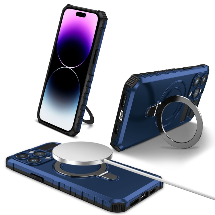 

For iPhone 14 Pro Max MagSafe Magnetic Holder Phone Case(Blue)