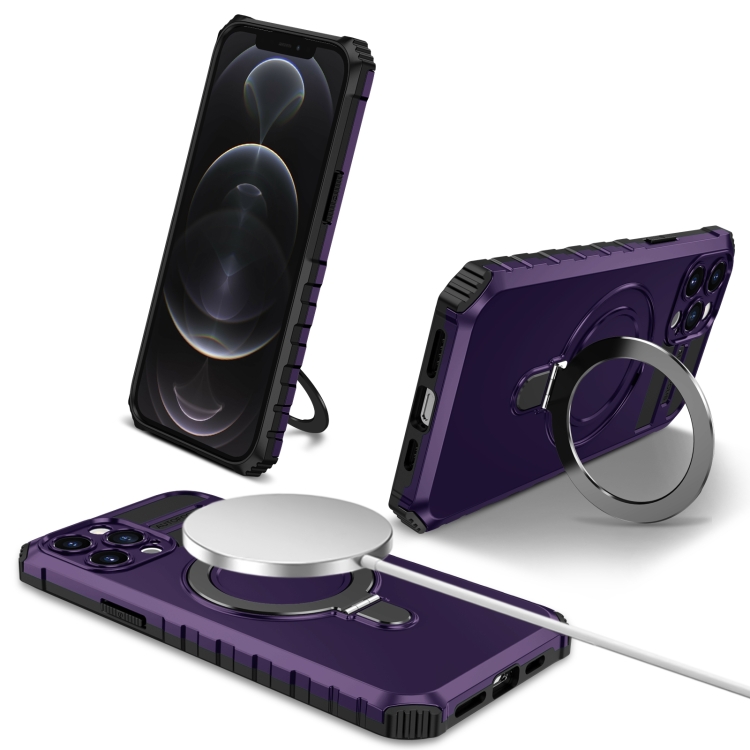 

For iPhone 12 Pro Max MagSafe Magnetic Holder Phone Case(Purple)