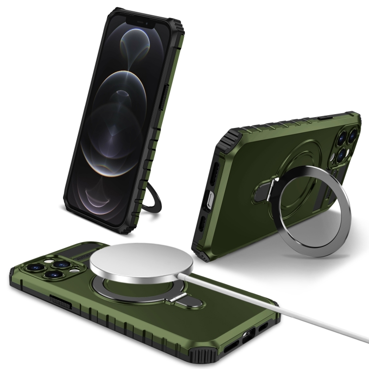 

For iPhone 12 Pro MagSafe Magnetic Holder Phone Case(Green)