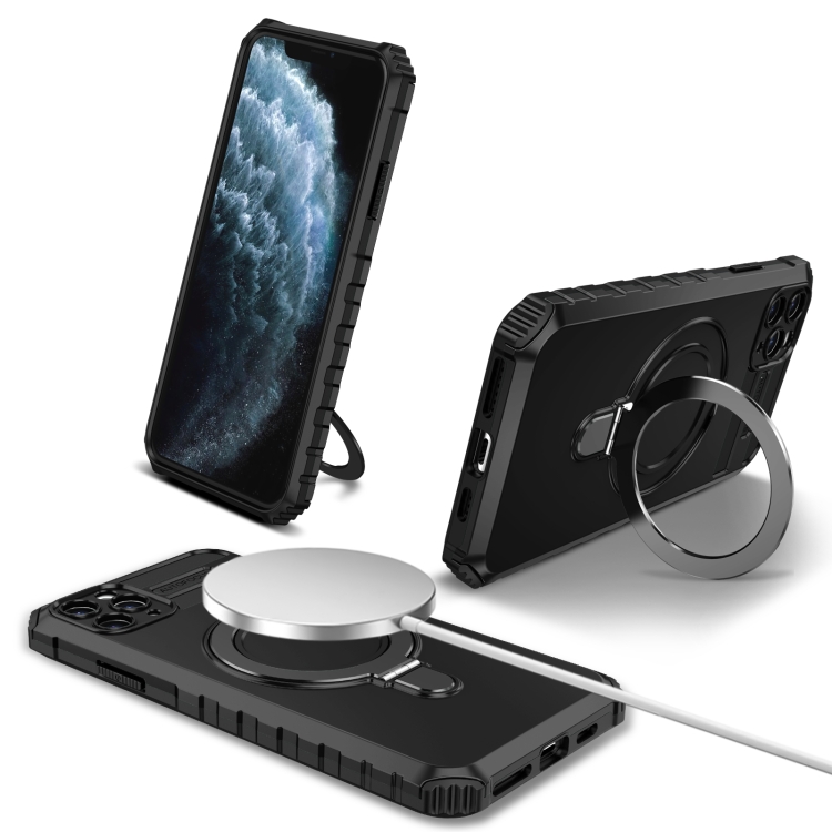 

For iPhone 11 Pro Max MagSafe Magnetic Holder Phone Case(Black)