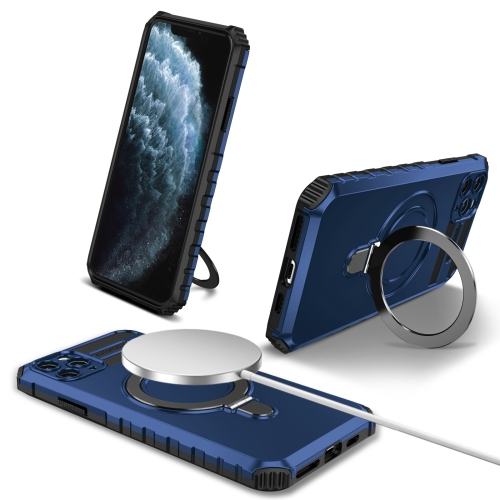 

For iPhone 11 Pro Max MagSafe Magnetic Holder Phone Case(Blue)