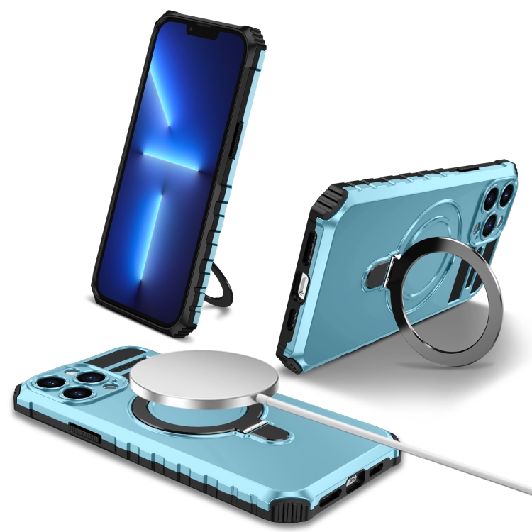 

For iPhone 13 Pro Max MagSafe Magnetic Holder Phone Case(Light Blue)
