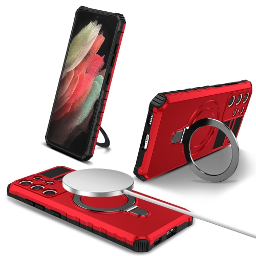 

For Samsung Galaxy S21 Ultra 5G MagSafe Magnetic Holder Phone Case(Red)