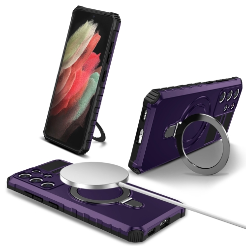 

For Samsung Galaxy S21 Ultra 5G MagSafe Magnetic Holder Phone Case(Purple)