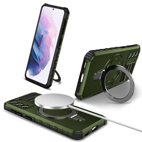 For Samsung Galaxy S21 5G MagSafe Magnetic Holder Phone Case(Green) for samsung galaxy s23 5g cooling magsafe magnetic ring holder phone case