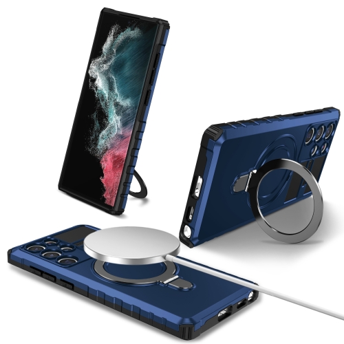 For Samsung Galaxy S22 Ultra 5G MagSafe Magnetic Holder Phone Case(Blue) f22 vertical magnetic foldable wireless charger 4 in 1 charging station 15w fast charging stand for multiple devices