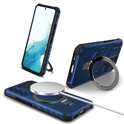 For Samsung Galaxy S22 5G MagSafe Magnetic Holder Phone Case(Blue) b 23 3 in 1 foldable magnetic wireless charger phone holder plug eu plug white