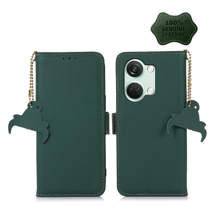 

For OnePlus Nord 3 / Ace 2V Genuine Leather Magnetic RFID Leather Phone Case(Green)