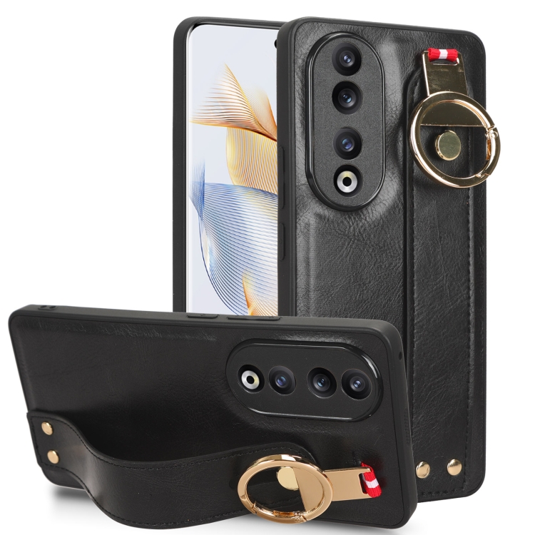 

For Honor 90 Pro Wristband Leather Back Phone Case(Black)