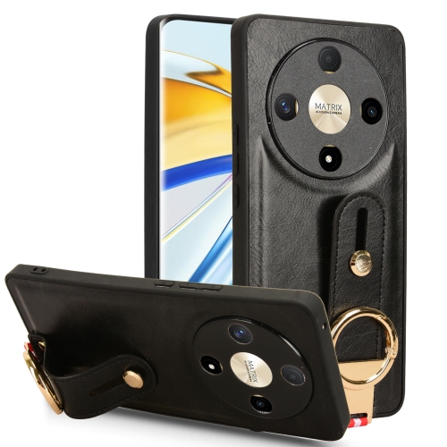 

For Honor X9b/Magic6 Lite 5G Wristband Leather Back Phone Case(Black)