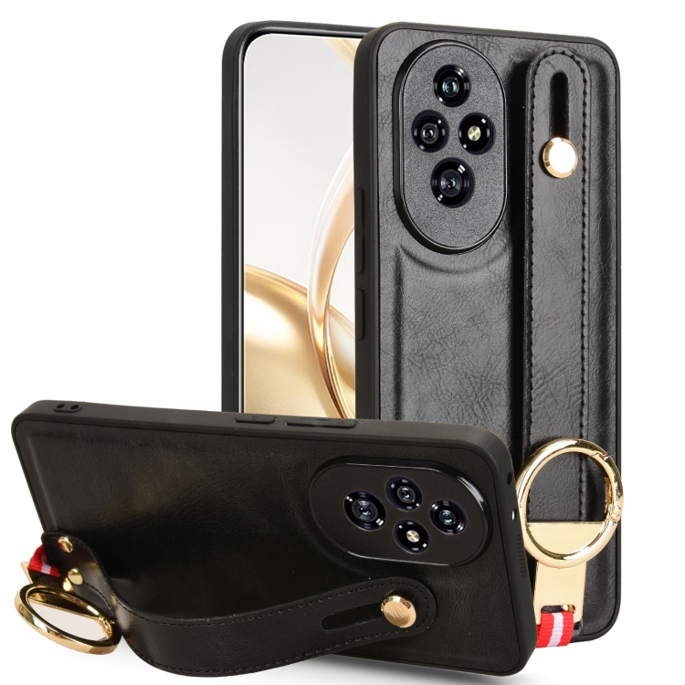 

For Honor 200 5G Wristband Leather Back Phone Case(Black)