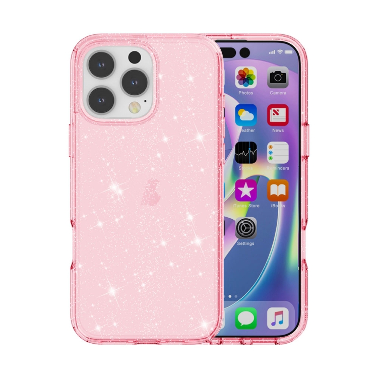 

For iPhone 16 Pro Shockproof Terminator Glitter Powder Phone Case(Pink)