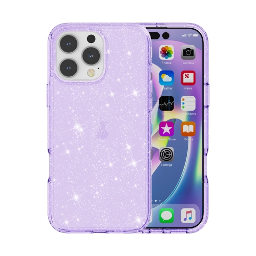 

For iPhone 16 Pro Shockproof Terminator Glitter Powder Phone Case(Purple)