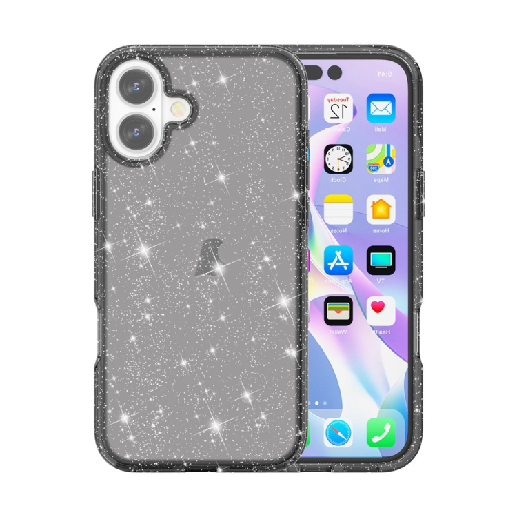

For iPhone 16 Plus Shockproof Terminator Glitter Powder Phone Case(Black)