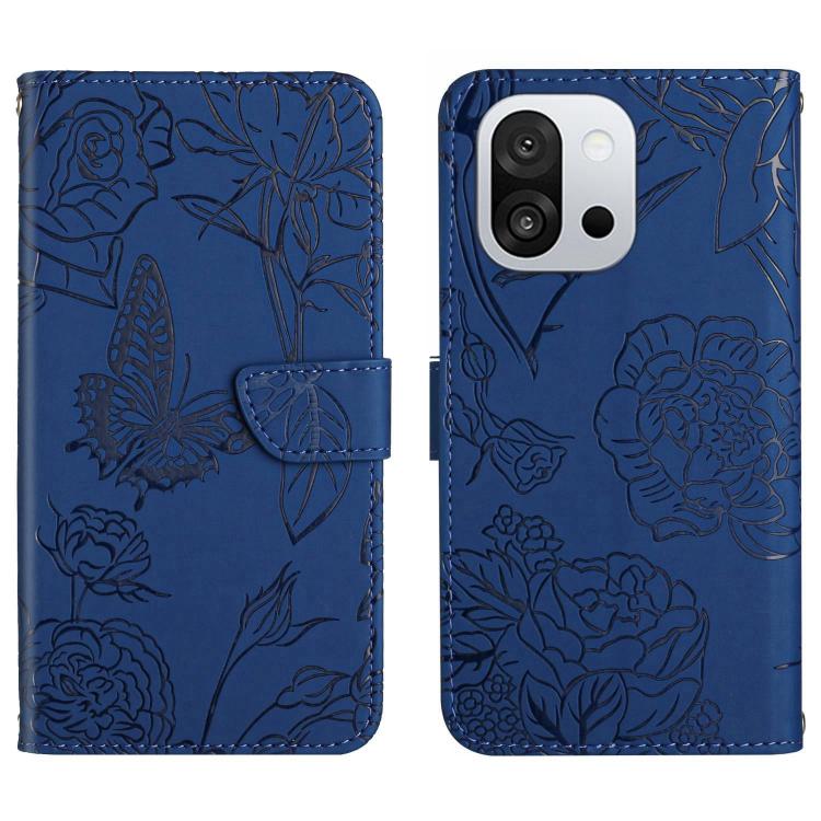

For OnePlus 13T Skin Feel Butterfly Peony Embossed Leather Phone Case(Blue)
