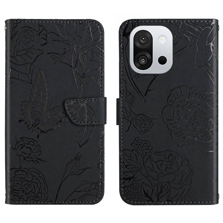 

For OnePlus 13T Skin Feel Butterfly Peony Embossed Leather Phone Case(Black)