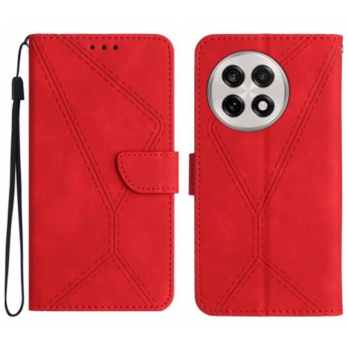 

For OnePlus 13R Stitching Embossed Leather Phone Case(Red)