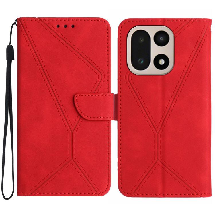 

For OnePlus 15 5G Stitching Embossed Leather Phone Case(Red)