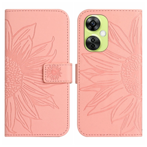 

For OnePlus Nord CE 3 Lite Skin Feel Sun Flower Embossed Leather Phone Case with Lanyard(Pink)