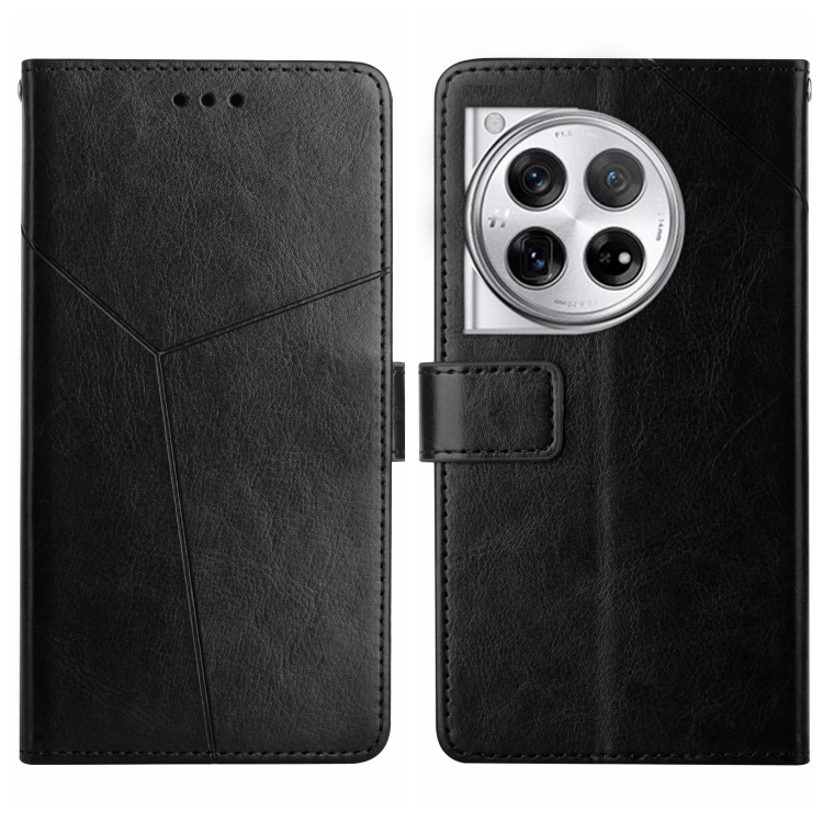 

For OnePlus 12R 5G Global Y-shaped Pattern Flip Leather Phone Case(Black)