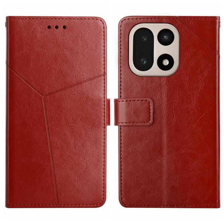 

For OnePlus 15 5G Y-shaped Pattern Flip Leather Phone Case(Brown)