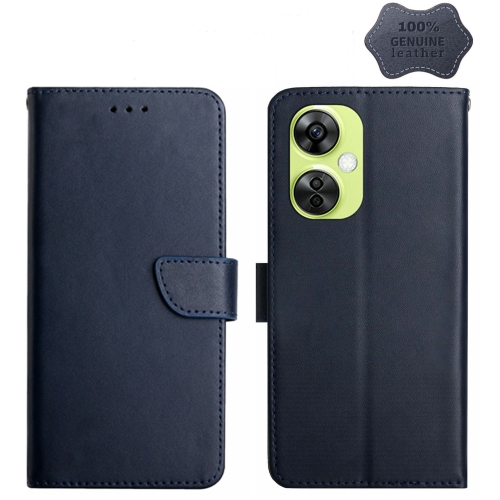 

For Xiaomi Redmi 12 4G Global Genuine Leather Fingerprint-proof Flip Phone Case(Blue)