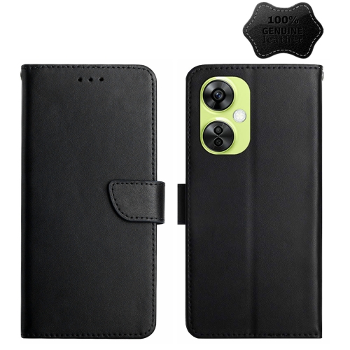 

For OnePlus Nord CE 3 Lite Genuine Leather Fingerprint-proof Flip Phone Case(Black)